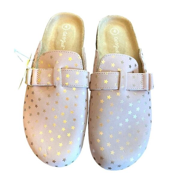 Cat & Jack Perry Pink Gold Star Faux Leather Sandals Marley Size 4 NWT - Picture 2 of 4